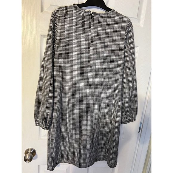 Chaps Ralph Lauren Dress Black White 8 Stretch Long Sleeve Shift Washable - Picture 8 of 9